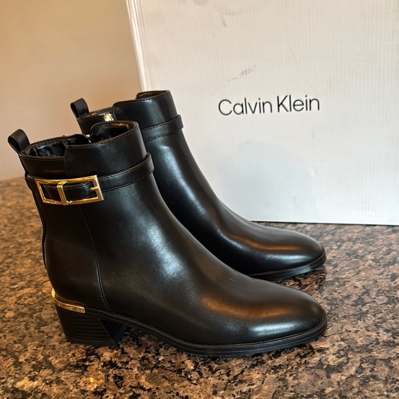 Calvin Klein Black Ankle Boots with Gold Accents NWT 6 - Picture 4 of 12